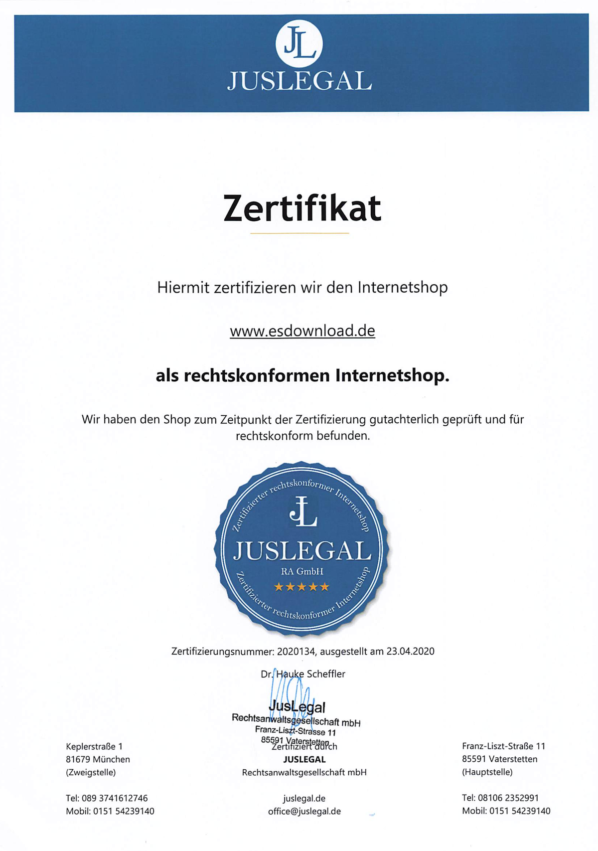 Zertifizierter rechtskonformer Internetshop